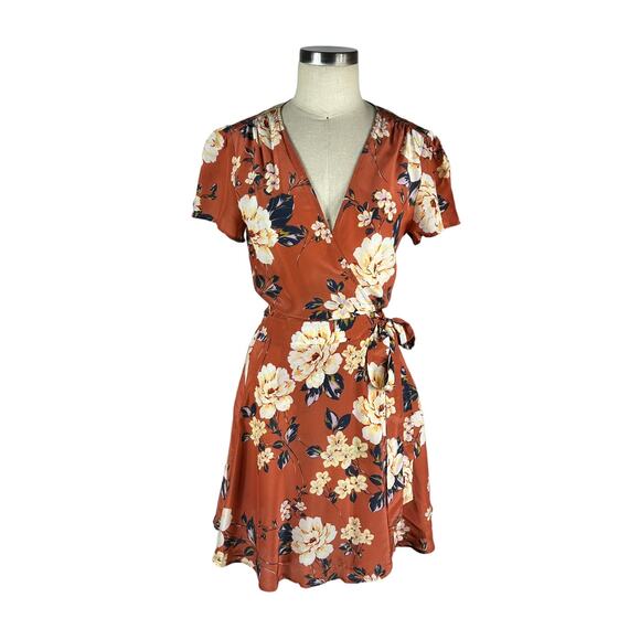 Yumi Kim Dresses & Skirts - YUMI KIM Kennedy Floral Mini Wrap Dress Honey Rose Rust Size Small NWT Earthy